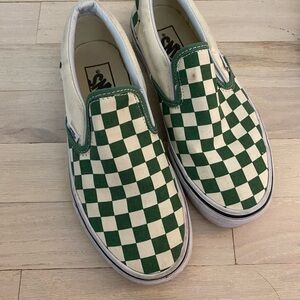 Vans green checkered slip on sneakers size 6